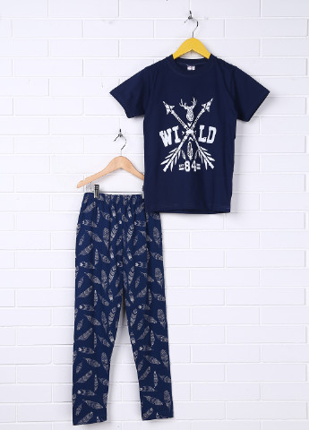 Темно-синяя всесезон пижама (футболка, брюки) Vitmo baby