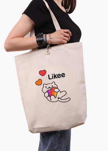 Еко сумка шоппер біла Лайк Котик (Likee Cat) (9227-1039-WTD) екосумка шопер 41*39*8 см MobiPrint (216642164)
