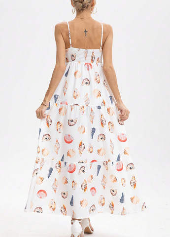 Белое праздничный, кэжуал, пляжное платье а-силуэт SHEIN морская тематика