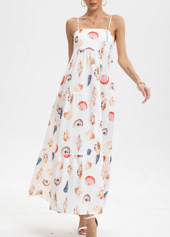 Белое праздничный, кэжуал, пляжное платье а-силуэт SHEIN морская тематика