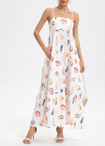 Белое праздничный, кэжуал, пляжное платье а-силуэт SHEIN морская тематика