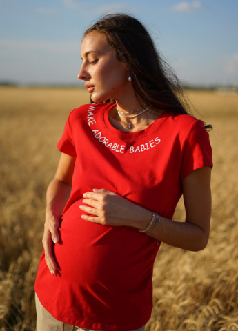Червона літня футболка для вагітних із стильним шрифтовим принтом колір фієста To Be