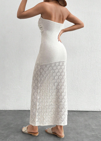 Молочна пляжна сукня бандо SHEIN однотонна