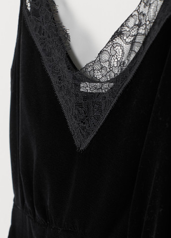 Комбинезон H&M комбинезон-брюки однотонный чёрный вечерний велюр, полиэстер