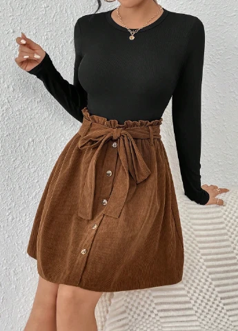 Коричневая кэжуал однотонная юбка SHEIN колокол