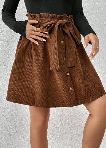 Коричневая кэжуал однотонная юбка SHEIN колокол