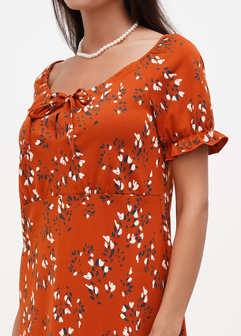 Терракотовое кэжуал платье клеш Трикомир с цветочным принтом