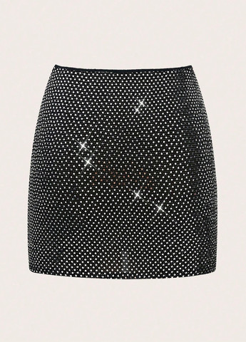 Черная вечерний однотонная юбка SHEIN а-силуэта (трапеция)