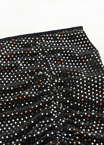 Черная вечерний однотонная юбка SHEIN а-силуэта (трапеция)