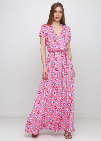 Розовое кэжуал платье на запах ANVI с рисунком