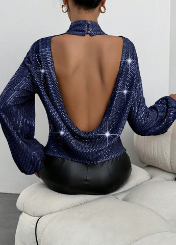 Тёмно-синяя блуза SHEIN