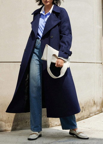 Темно-синє зимнє Пальто двобортне SHEIN