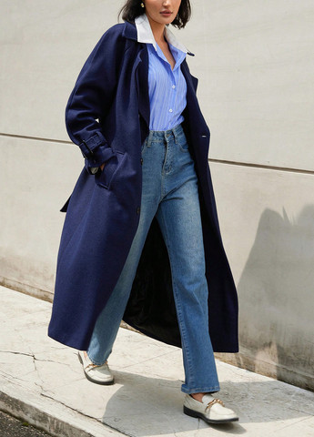 Темно-синє зимнє Пальто двобортне SHEIN