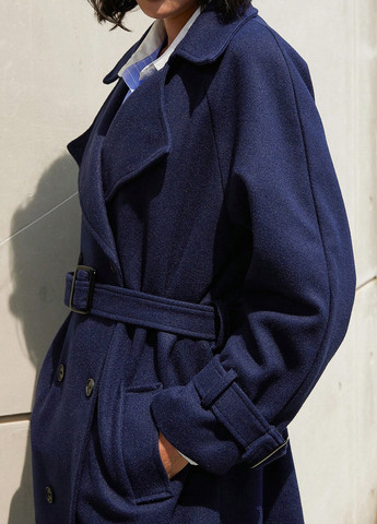 Темно-синє зимнє Пальто двобортне SHEIN