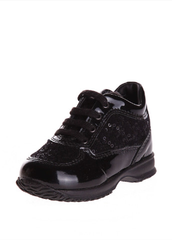 Детские черные осенние кроссовки Hogan Junior на шнурках с пайетками для девочки
