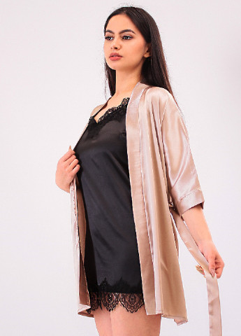 Бежевий демісезонний комплект (нічна сорочка, халат) Ghazel