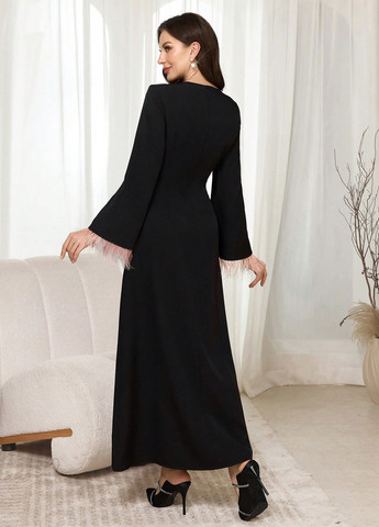 Черное праздничный, вечернее платье а-силуэт SHEIN однотонное