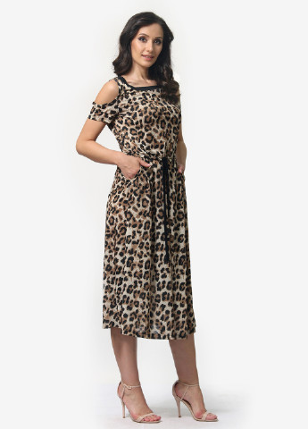 Коричневое кэжуал платье клеш Alika Kruss леопардовый