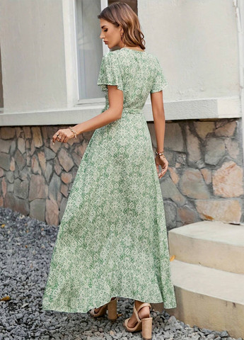 Світло-зелена кежуал сукня на запах SHEIN з квітковим принтом
