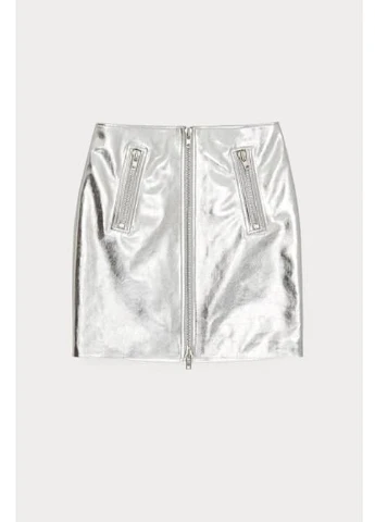 Серебряная однотонная кожаная юбка H&M