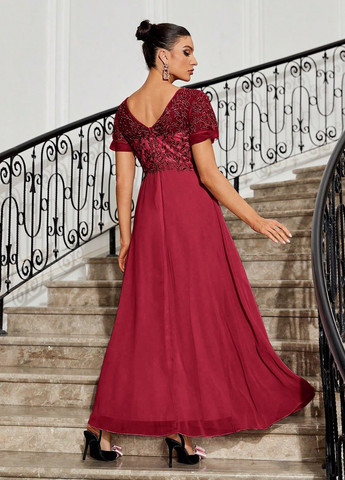 Бордова вечірня сукня а-силует SHEIN однотонна