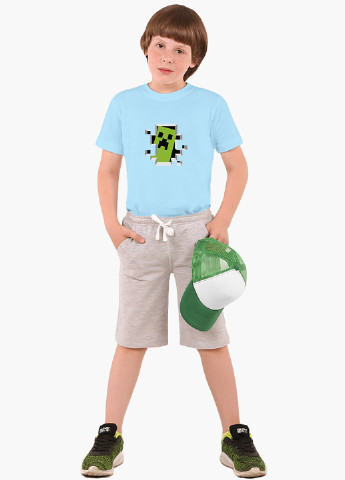 Блакитна демісезонна футболка дитяча майнкрафт (minecraft) (9224-1709) MobiPrint