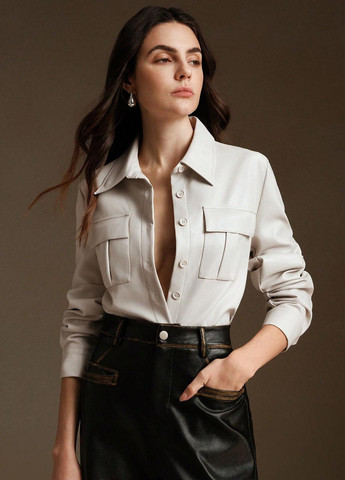 Бежевая кэжуал рубашка однотонная SHEIN