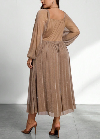 Коричневое вечернее платье на запах SHEIN однотонное