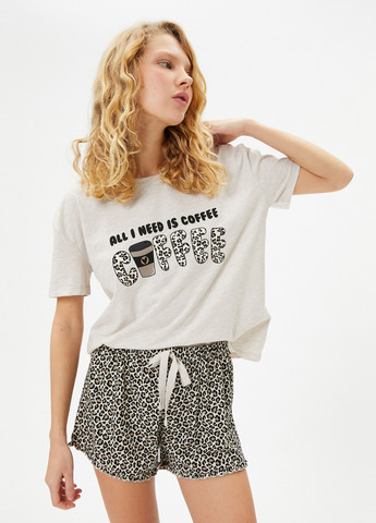 Бежевая всесезон пижама (футболка, шорты) футболка + шорты KOTON