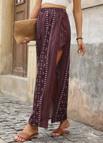 Бордовая кэжуал с орнаментом юбка SHEIN