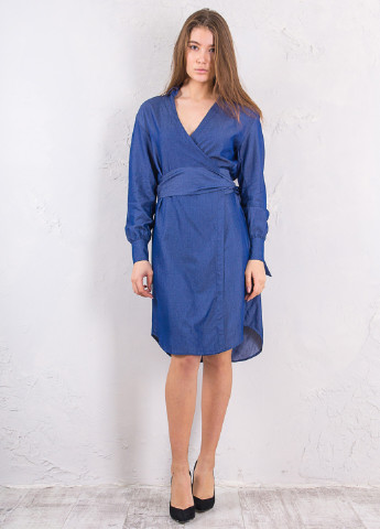 Синее кэжуал платье на запах Sarah Chole однотонное