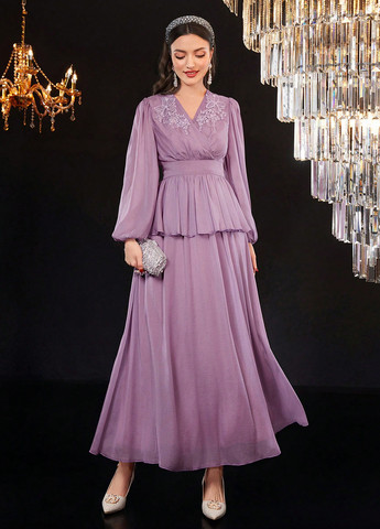 Лілова вечірня сукня кльош, з баскою SHEIN однотонна