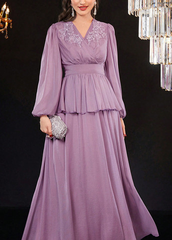 Лілова вечірня сукня кльош, з баскою SHEIN однотонна