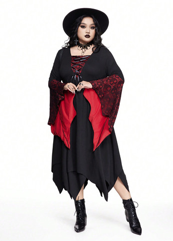 Чорна карнавальний сукня з спідницею-сонце, в стилі армпір SHEIN череп