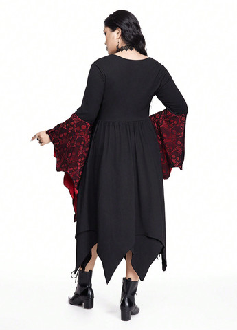 Чорна карнавальний сукня з спідницею-сонце, в стилі армпір SHEIN череп