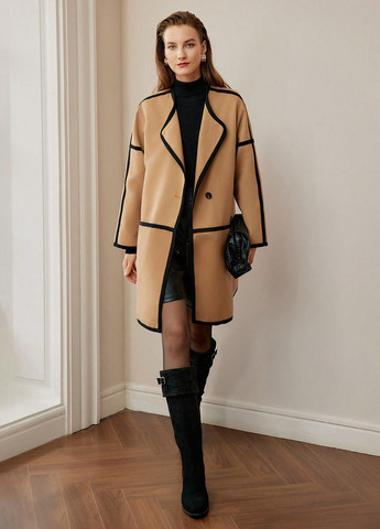 Песочное демисезонное Пальто однобортное SHEIN