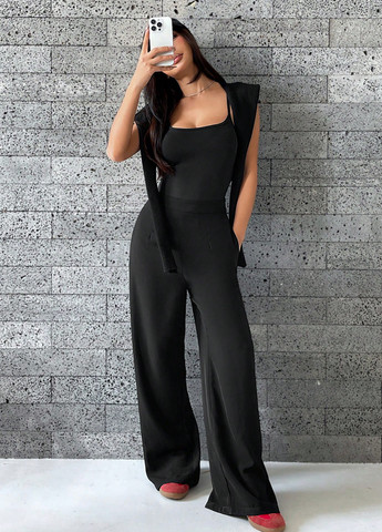 Комбінезон SHEIN комбінезон-брюки однотонний чорний кежуал поліестер