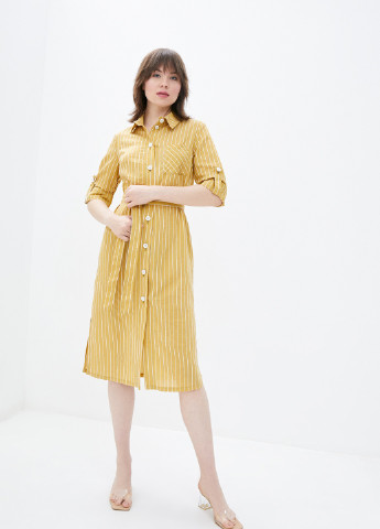 Гірчична кежуал сукня жовта 1085 сорочка DANNA в смужку