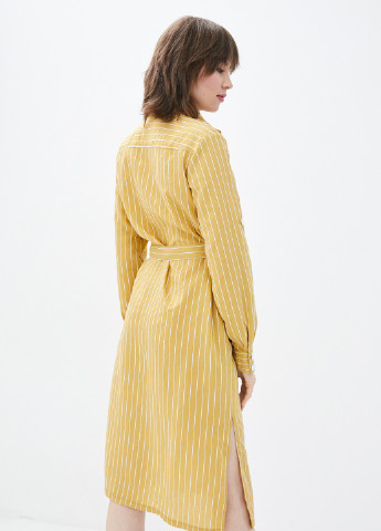 Горчичное кэжуал платье желтое 1085 рубашка DANNA в полоску
