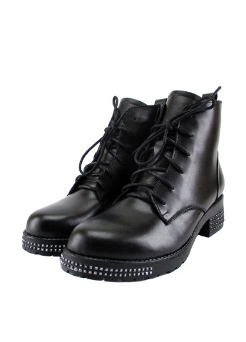 Черные женские ботинки со шнурками со стразами