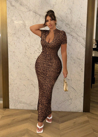 Коричнева святковий, кежуал сукня силуетна SHEIN леопардовий