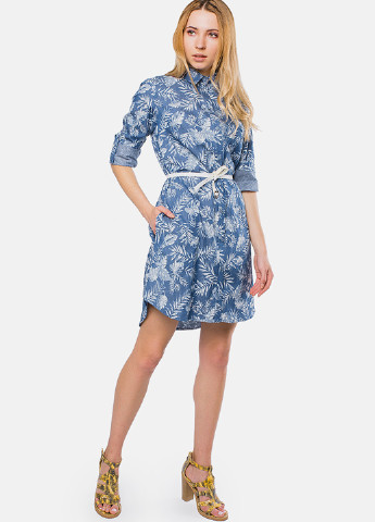 Синее кэжуал платье MR 520 с цветочным принтом