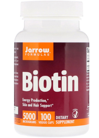 Биотин (В7) 5000 мкг,, 100 растительных капсул Jarrow Formulas (228291767)