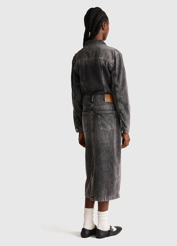 Серое джинсовое платье рубашка United Colors of Benetton однотонное