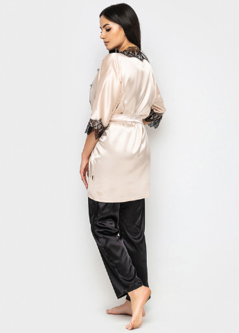Бежевий демісезонний комплект (халат, топ, брюки) Ghazel