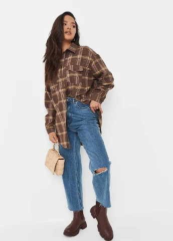 Коричневая кэжуал рубашка в клетку Missguided