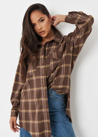 Коричневая кэжуал рубашка в клетку Missguided