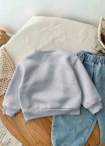 SHEIN свитшот однотонный светло-серый кэжуал полиэстер, трикотаж с начесом