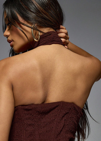 Коричневое коктейльное платье с открытой спиной SHEIN однотонное