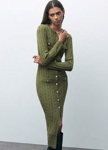 Оливкова (хакі) кежуал сукня футляр, сукня светр SHEIN однотонна